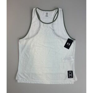 Under Armour Run Everywhere Singlet White Mesh Fitted Tank Top Mens Large Sample